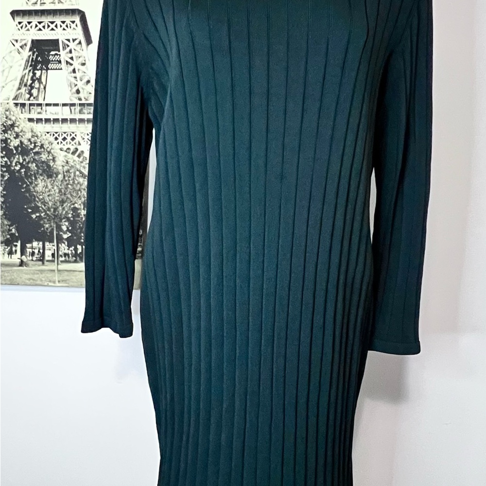 Forever 21 Dark Green Long Sleeve Ribbed Dress